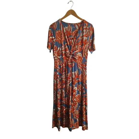 Soft Surroundings floral Spritzer Maxi Dress sz large petite blue orange - Picture 2 of 7